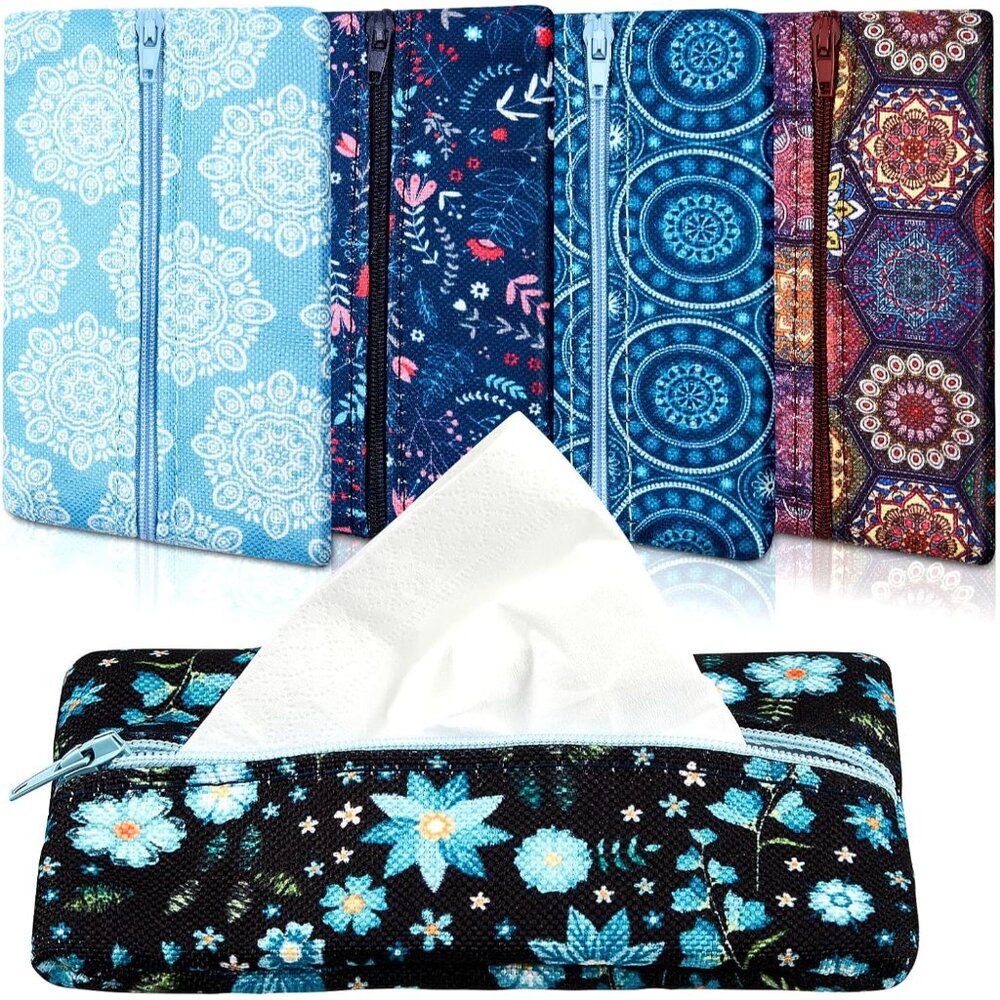 Set of 5 Floral Travel Tissue Pouches - Portable & Stylish Organizer - Picture 1 of 6